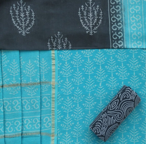 Elegant Hand Block Print Chanderi Silk Suit Set (CHA21)
